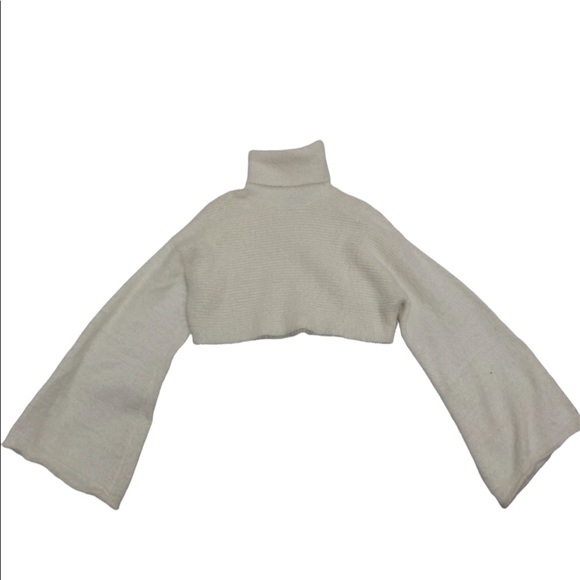 Fuzzy Cropped Turtleneck with Bell Sleeves - Picture 1 of 2